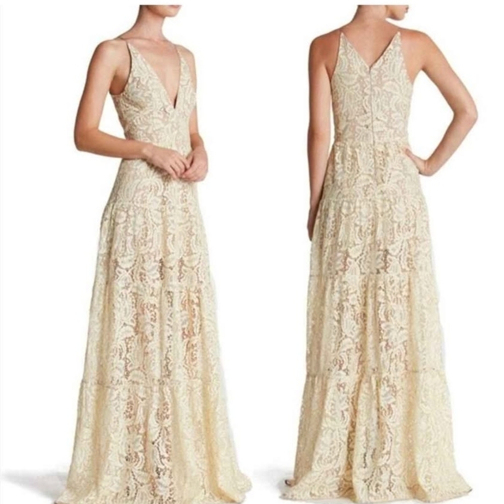 Dress the Population Cream V-Neck Sleeveless Gown